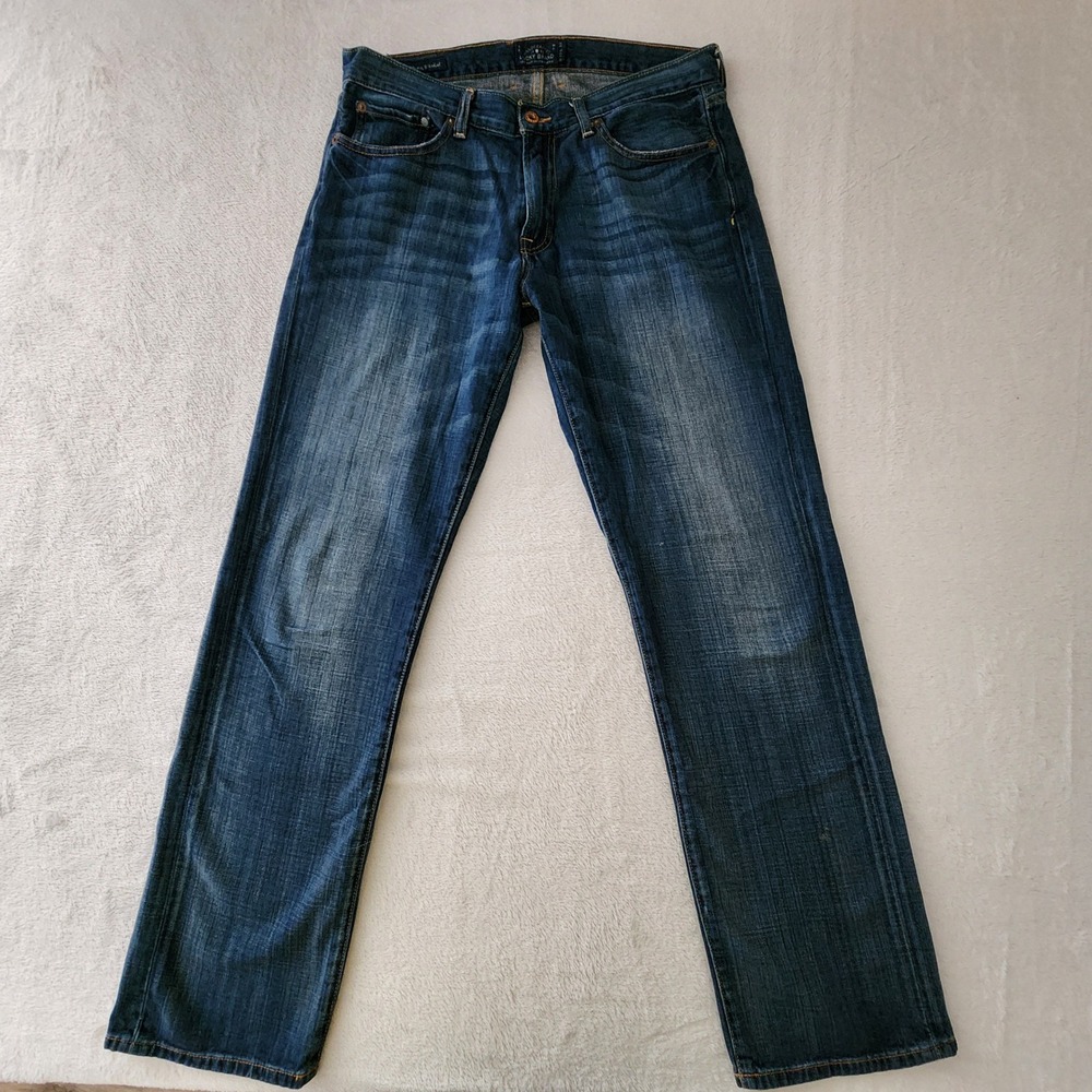 Lucky Brand 221 Original Straight Leg Jeans Mens W33 L32 Blue Denim Distressed